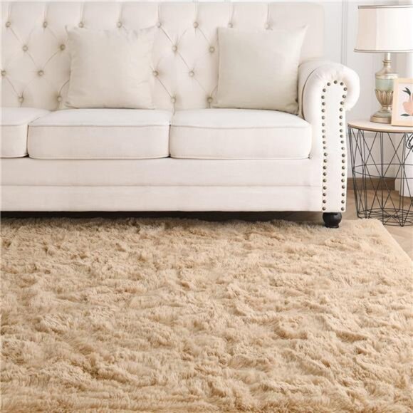 Beige Shaggy Rugs for Bedroom Living Room, Super Soft Fluffy Fuzzy Area Rug - Picture 2 of 7